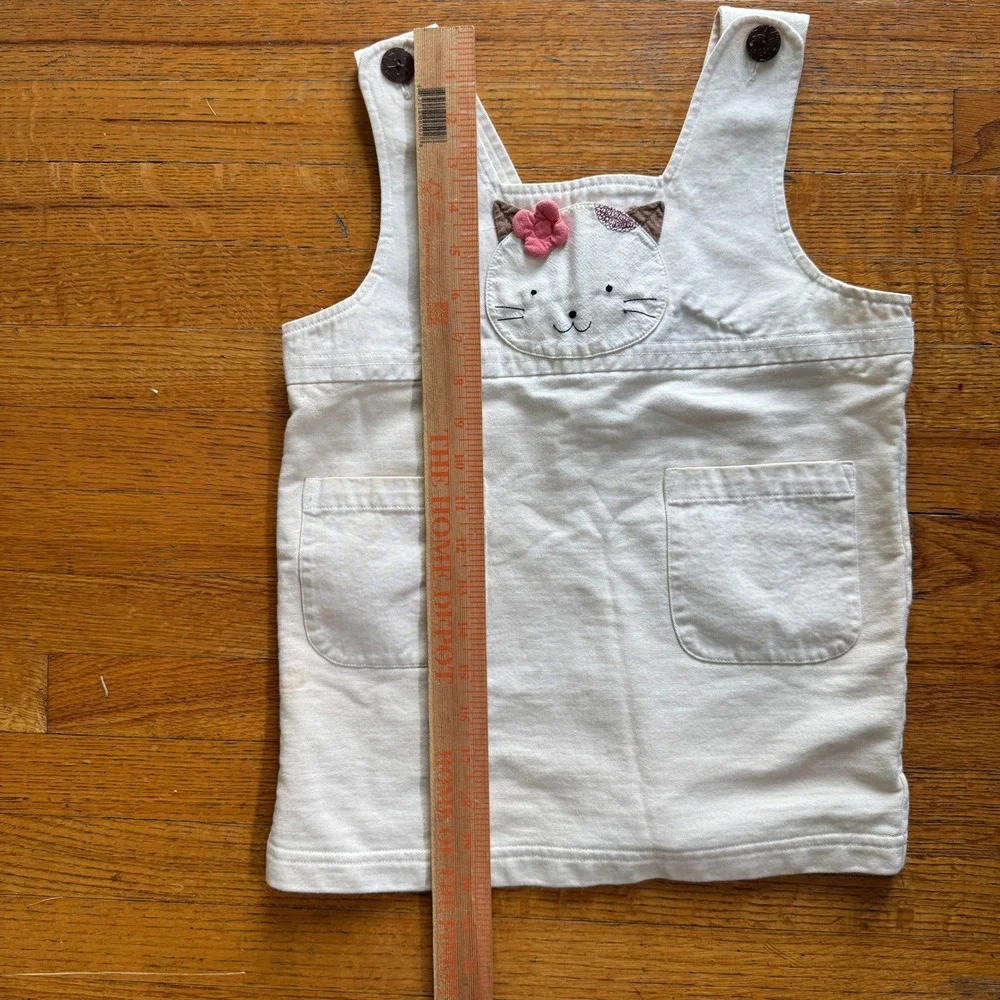 Hikosen Cara Kids White‎ Cat Applique Overall Dress Size 100